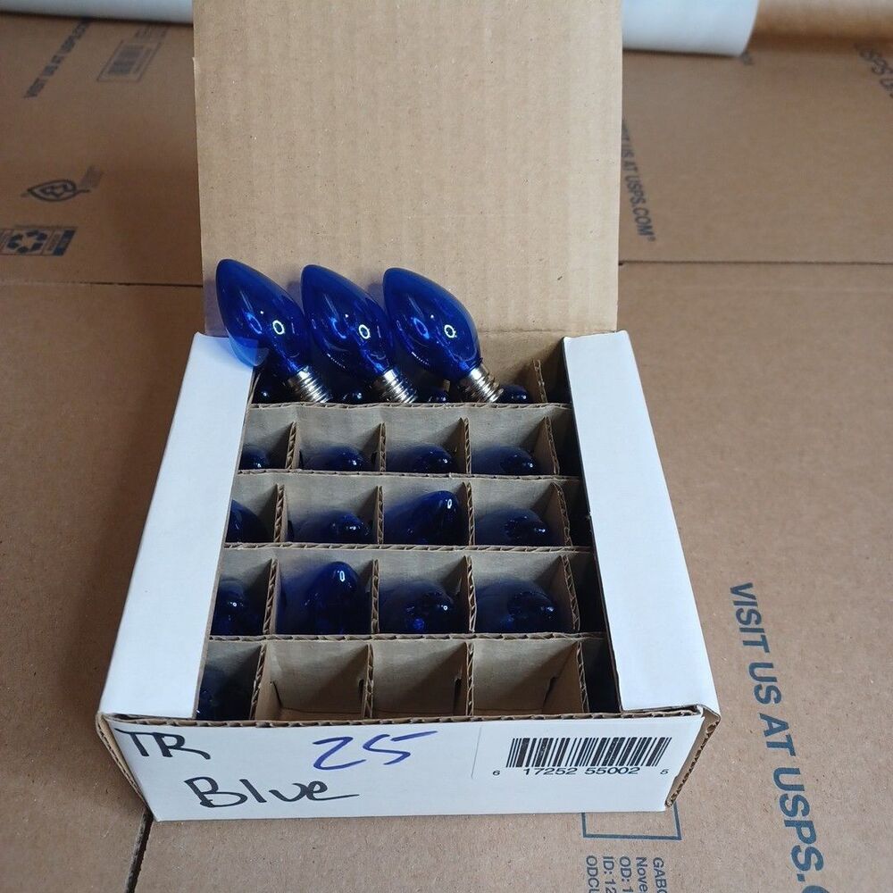 C7 5W Blue Box of 25 Replacement Bulbs Transparent 130v NOS Light Outdoor Craft